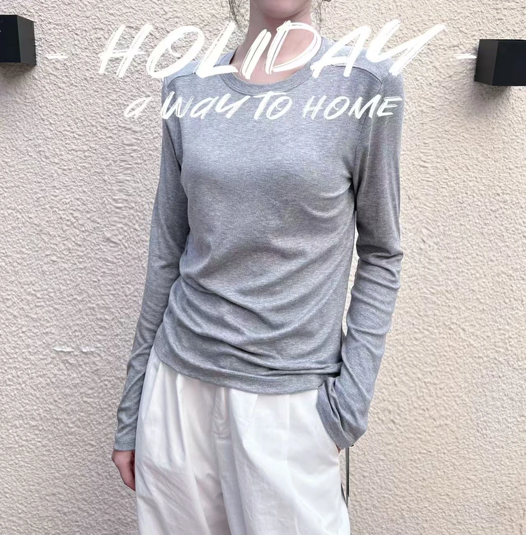 YH糯唧唧长袖T百搭修身圆领女士休闲纯色网红显瘦简约T