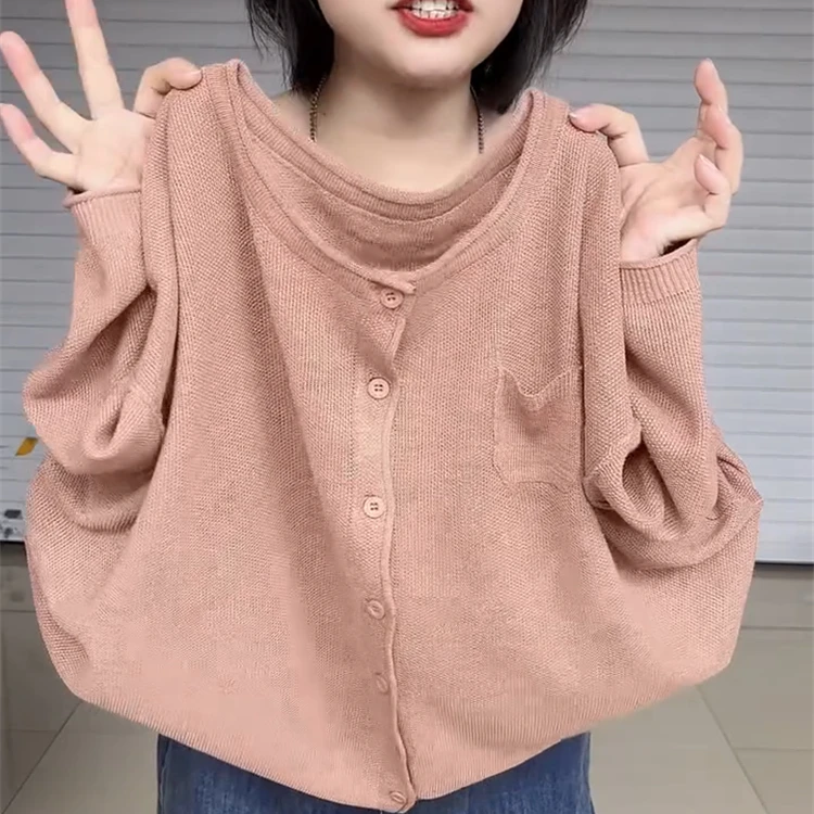 时尚减龄薄款针织开衫外套女2025夏季胖mm宽松七分袖防晒罩衫上衣