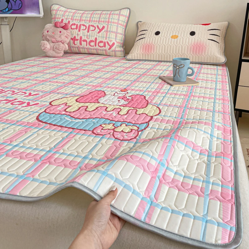 卡通凉感丝乳胶凉席三件套小清新冰丝席两件套夏季空调席水洗席子