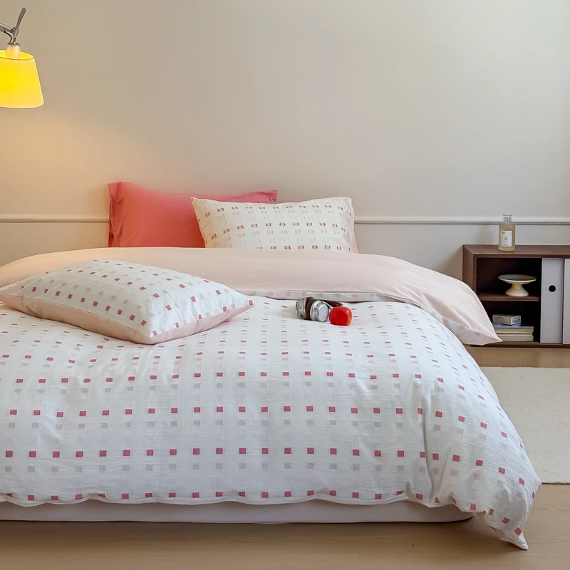 新品 全棉棋盘格川纱全棉四件套 四季亲肤床单被套