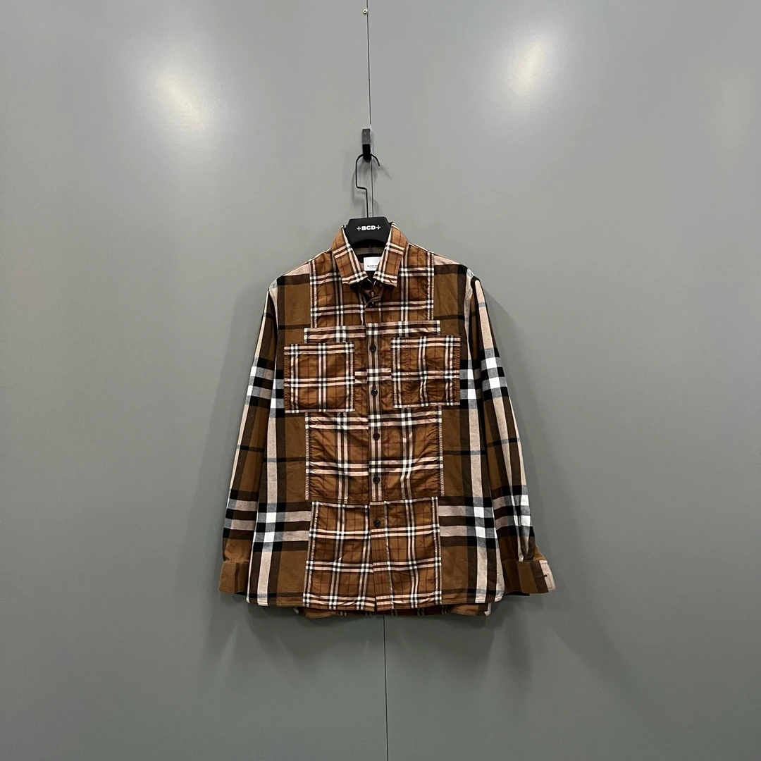 99新 BURBERRY/博柏利 (ll)  拼接经典格纹衬衫 M码/610513