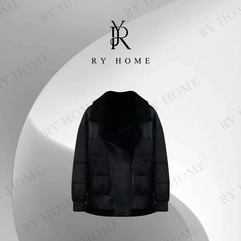 【容雨RYHOME】90白鹅绒皮毛一体黑金系列提花缎鹅绒服244YF1268