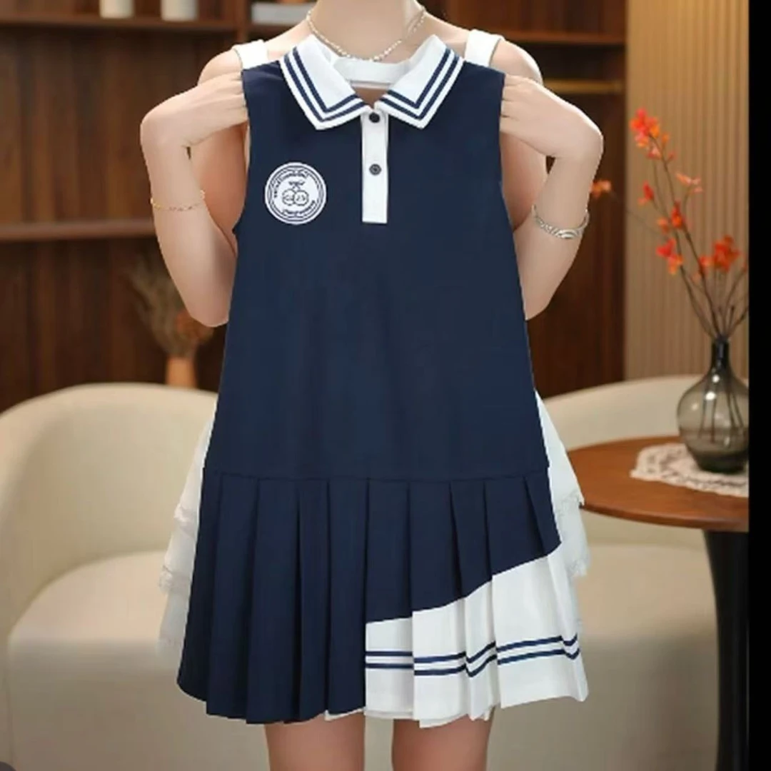 女童学院风套装2025夏季新款童装中小童女孩洋气背心潮裙