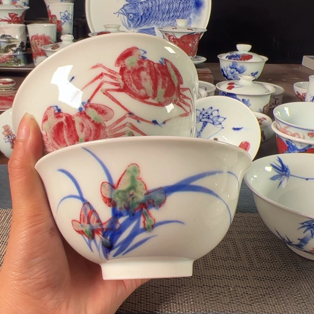 杯闲***泡青花釉里红瓷器茶器