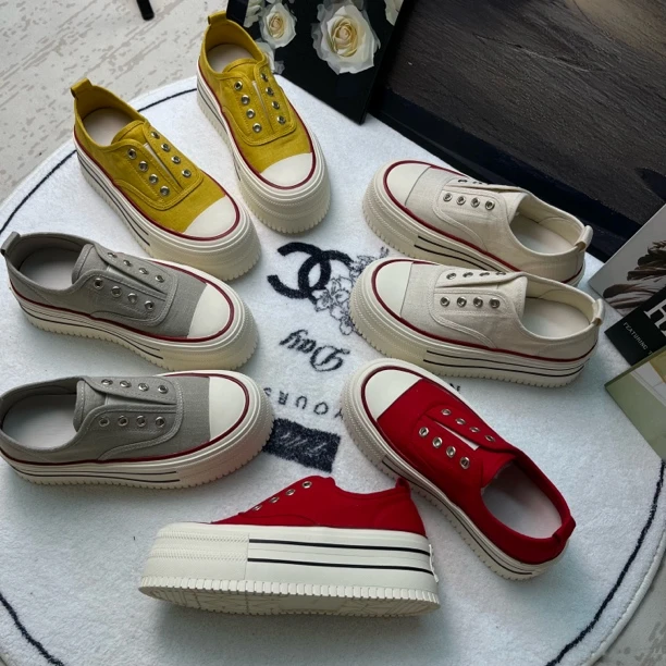 UU元子夏季2025帆布鞋低帮厚底休闲板鞋懒人鞋时尚亚麻舒适女鞋