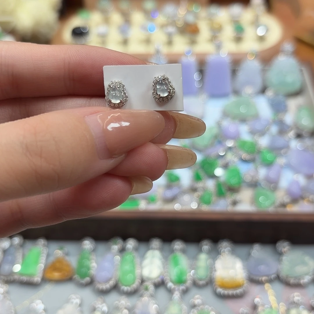 翡翠银S925镶嵌耳钉