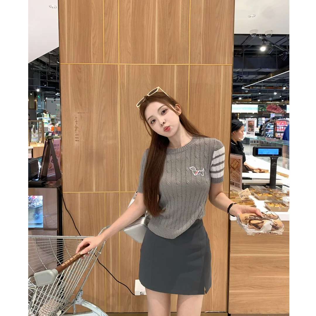 SZA【凉爽小狗】夏季新款韩版时尚洋气舒适轻薄短袖针织衫A-1830