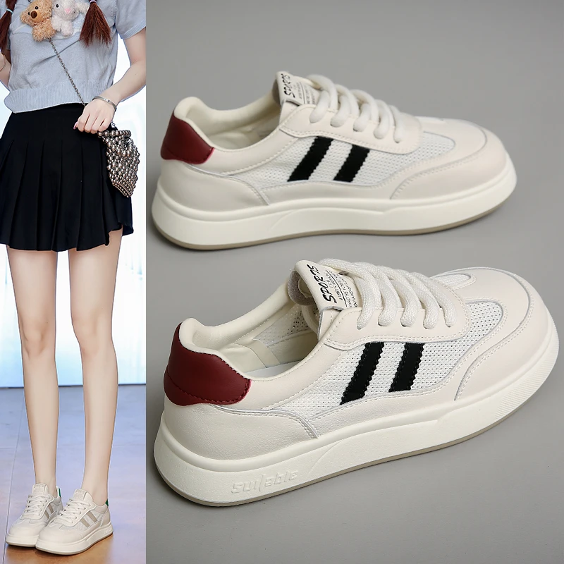 2025夏季新款透气网面小白鞋女舒适百搭运动轻底小板鞋女ins潮