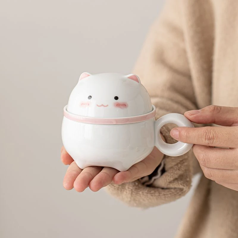 A277 可爱水杯过滤兔子创意陶瓷卡通茶水分离办公室茶杯马克杯带