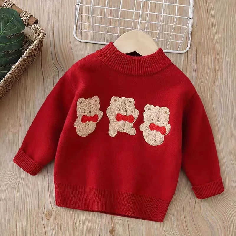 现货AC238女童冬季刺绣小熊毛衣