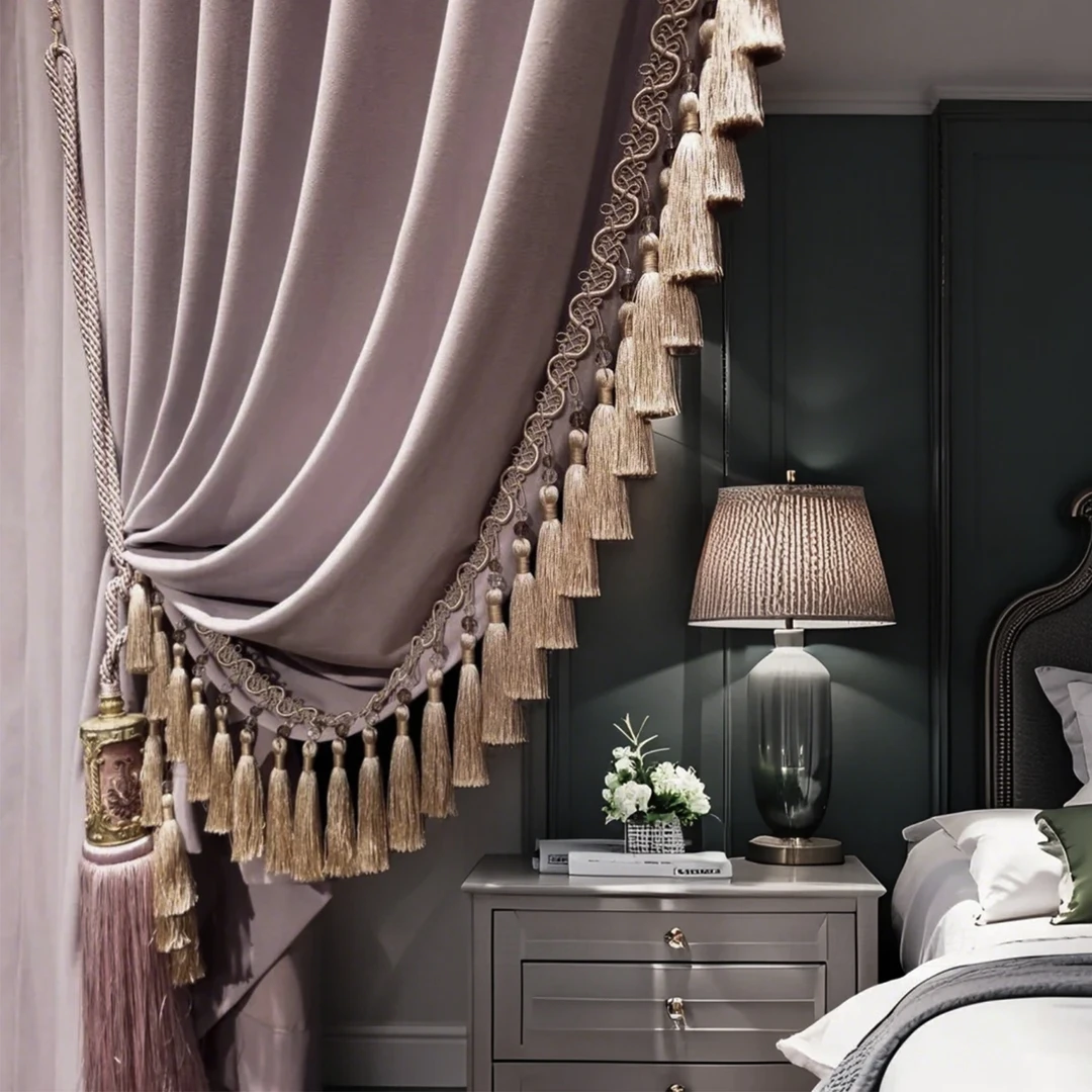 2025年新款浅紫法式轻奢绒布美式客厅奢华高级感窗帘卧室欧式别墅