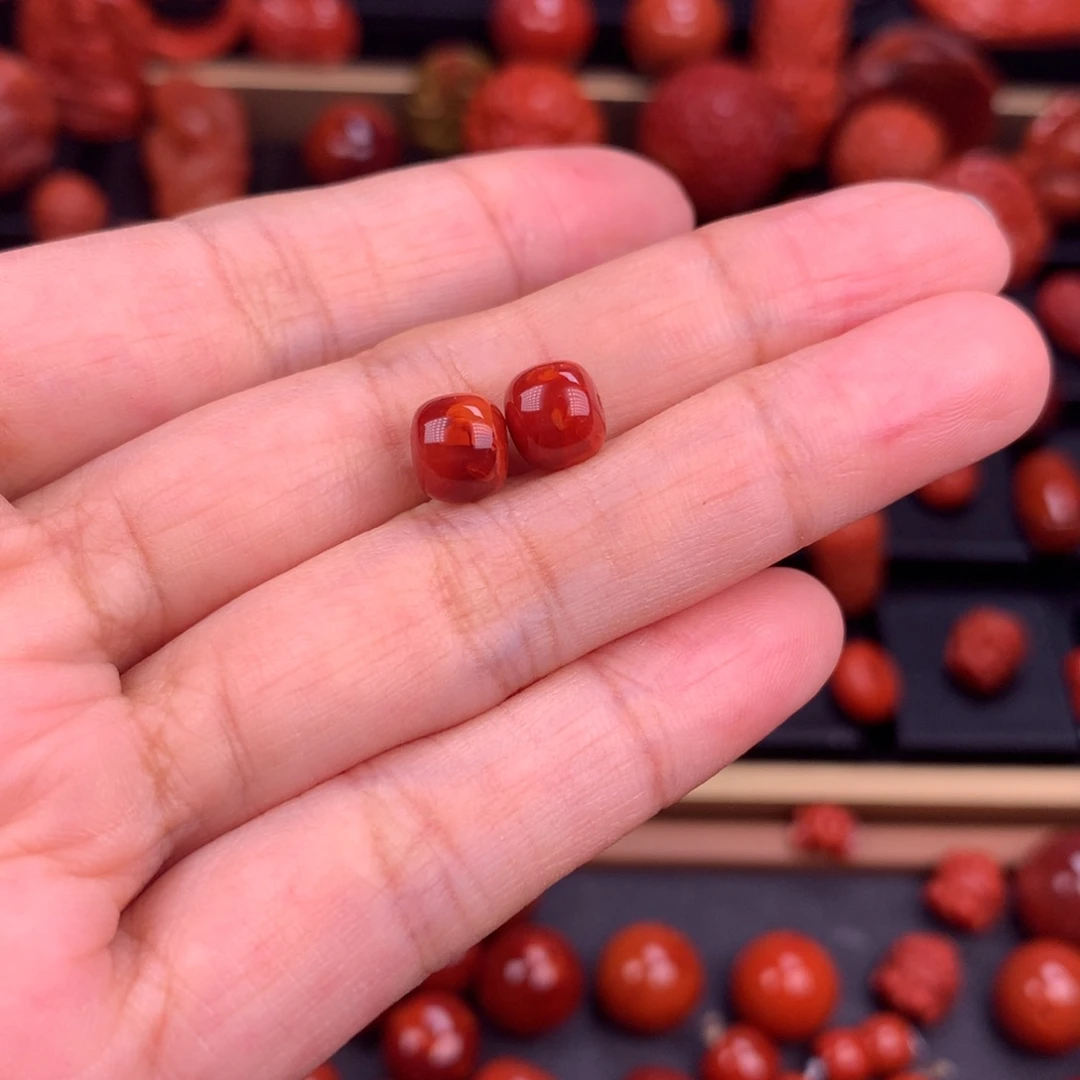 南红玛瑙火焰纹老型对珠7.3mm未镶嵌信**y