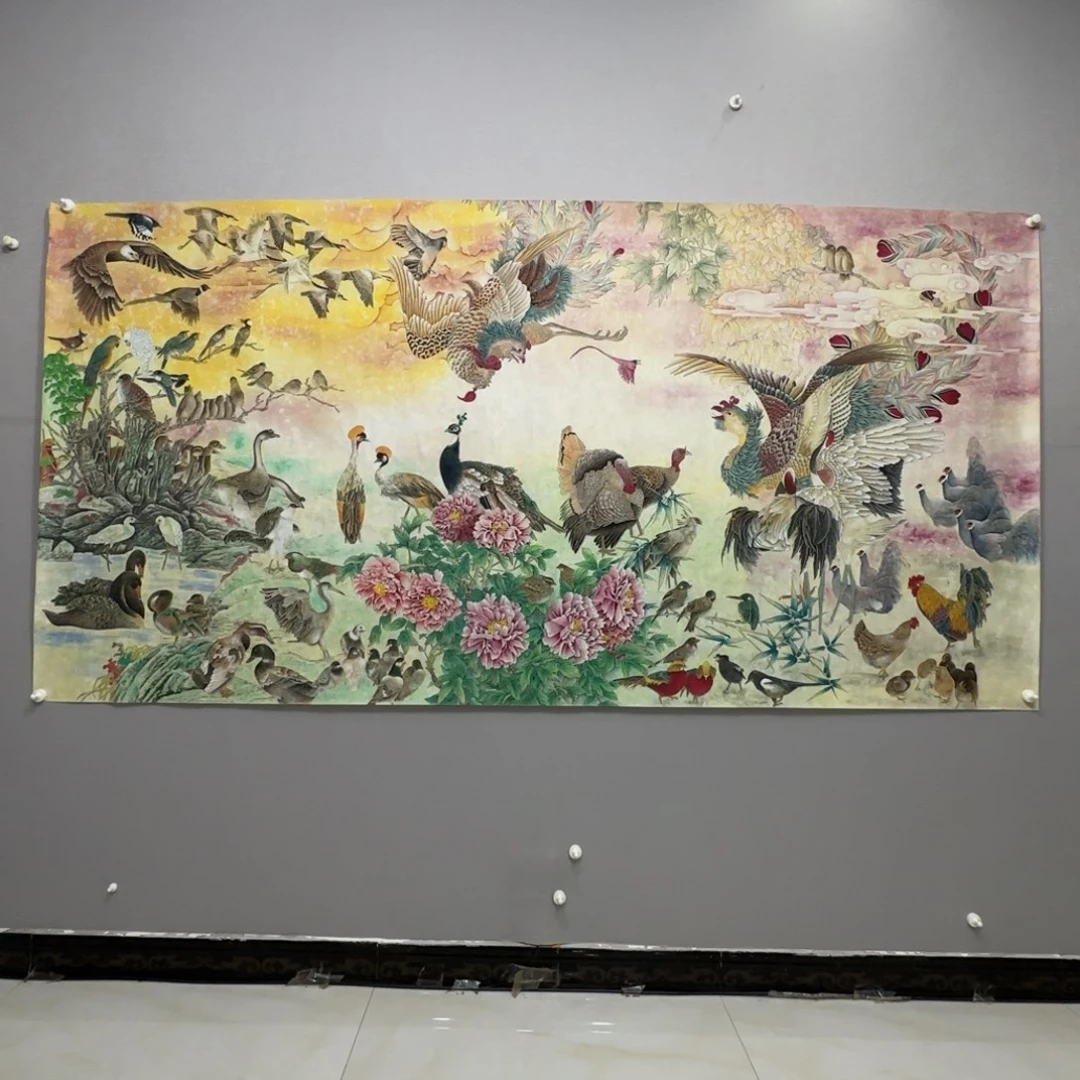 国画精品八尺工笔百鸟朝凤贾敏