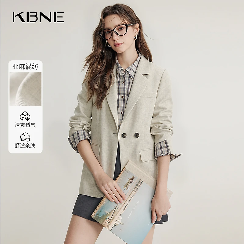 KBNE西装外套女款爆款2025新款洋气百搭高级感亚麻通勤休闲西服