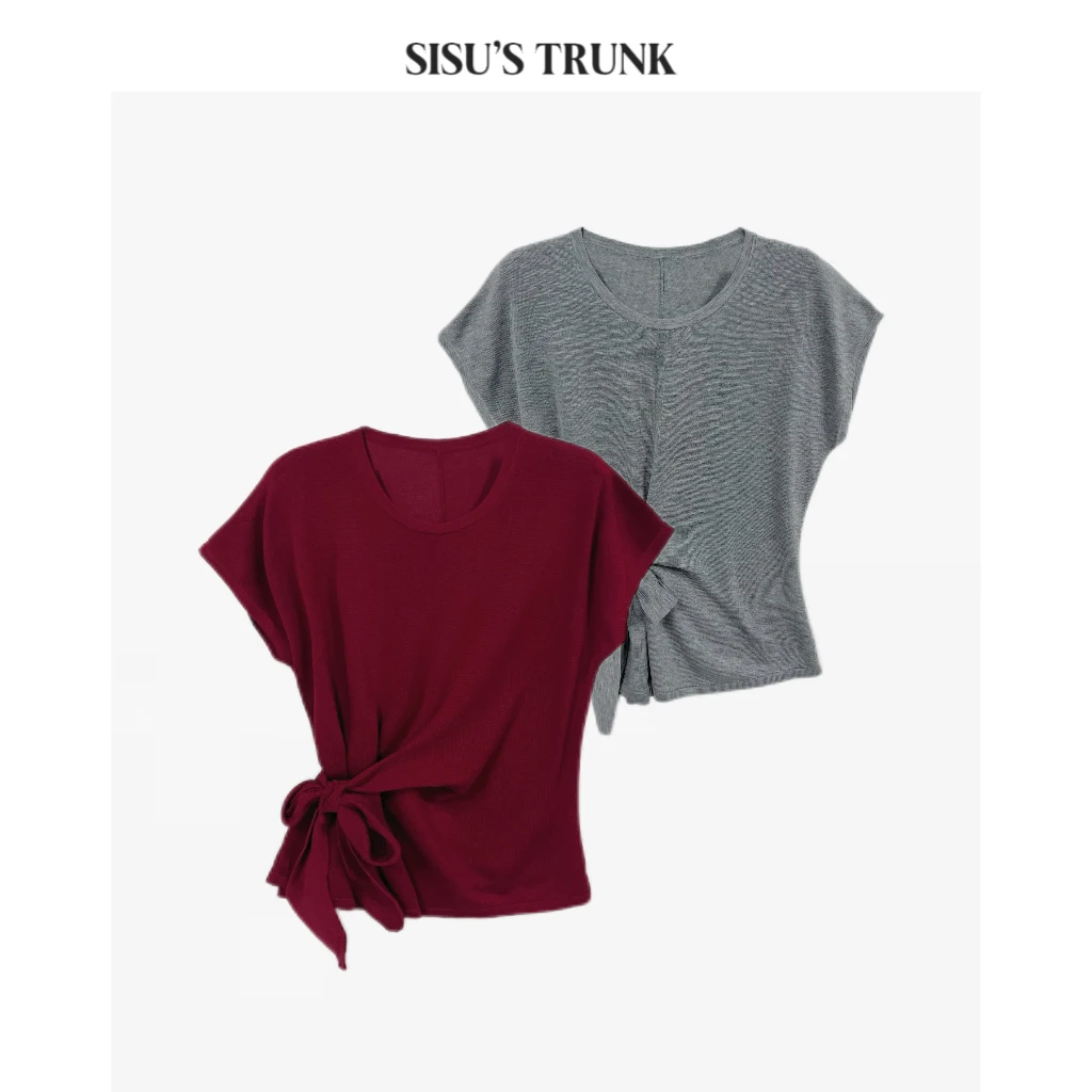 SISU  轻奢设计师款夏季独特气质纯色褶皱T