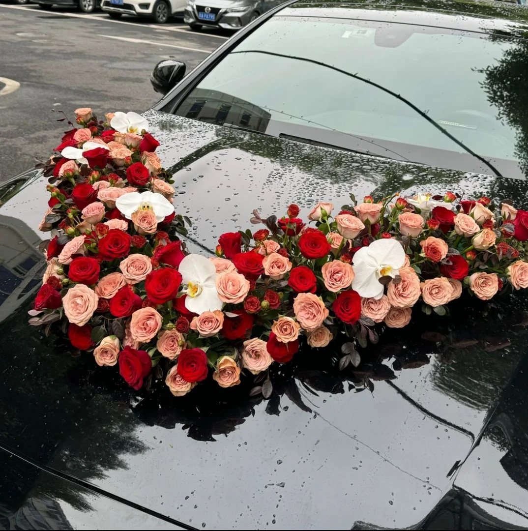 【1帮1】婚车花泥大V圆圈爱心U型款带泥婚车带吸皮2套花店diy