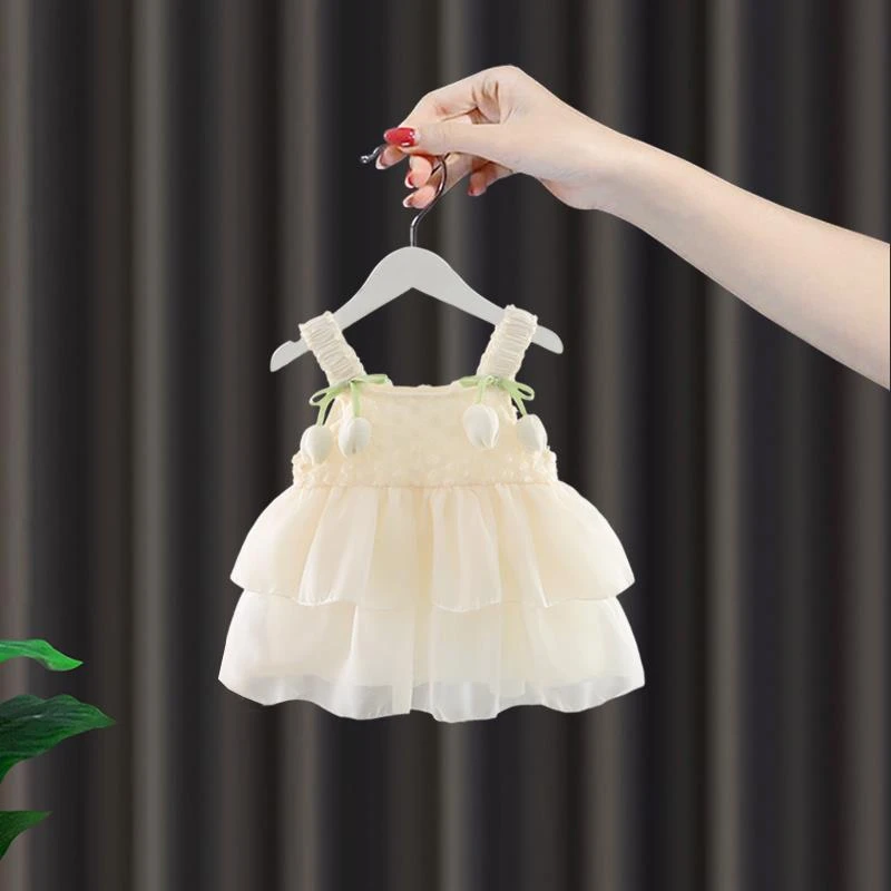 女宝宝夏季连衣裙婴儿小裙子周岁礼服女童洋气甜美无袖吊带公主裙