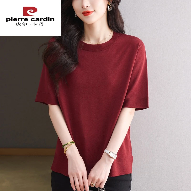 恒源祥集团彩羊胖妈妈冰丝短袖t恤女夏季新款宽松大码冰丝针织