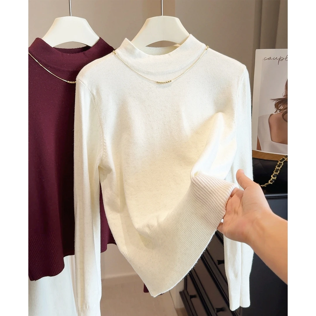 细闪半高领打底衫女叠穿秋冬季内搭2025新款修身洋气长袖T恤上衣