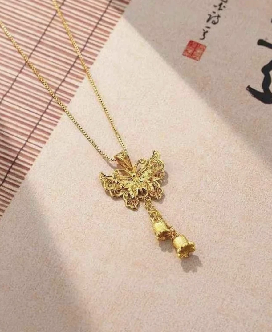 铜合金项链 灵动仙女掐丝工艺双镂空蝴蝶