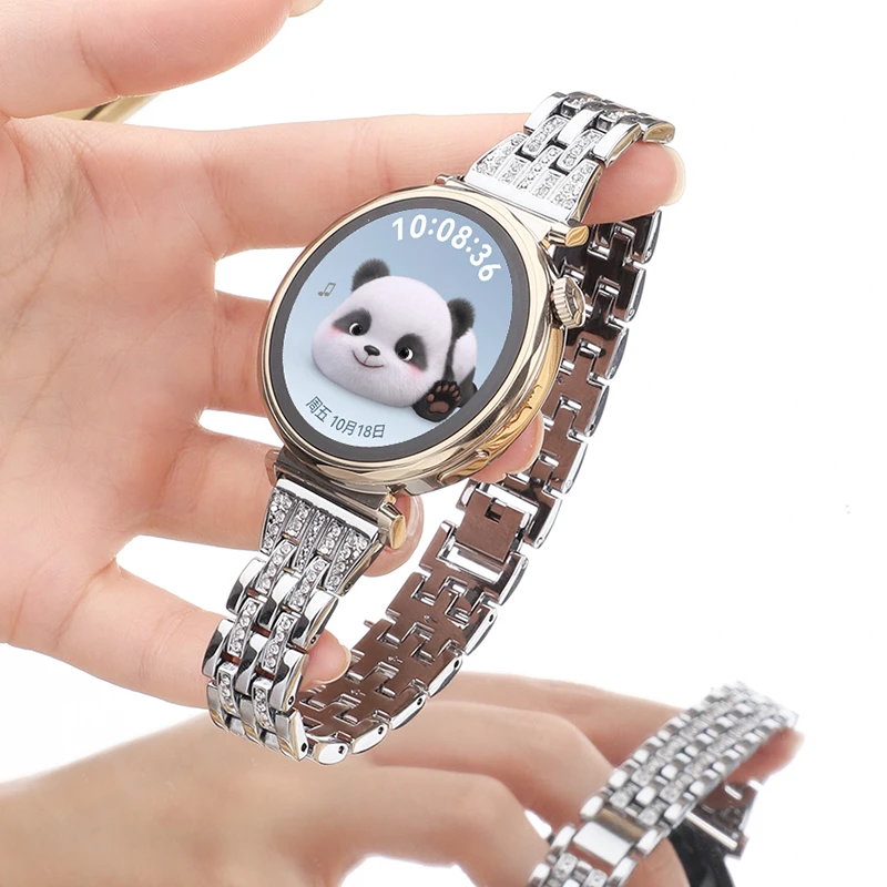 适用oppowatchX2Mini表带五珠闪钻金属表链时尚高级轻奢女款腕带