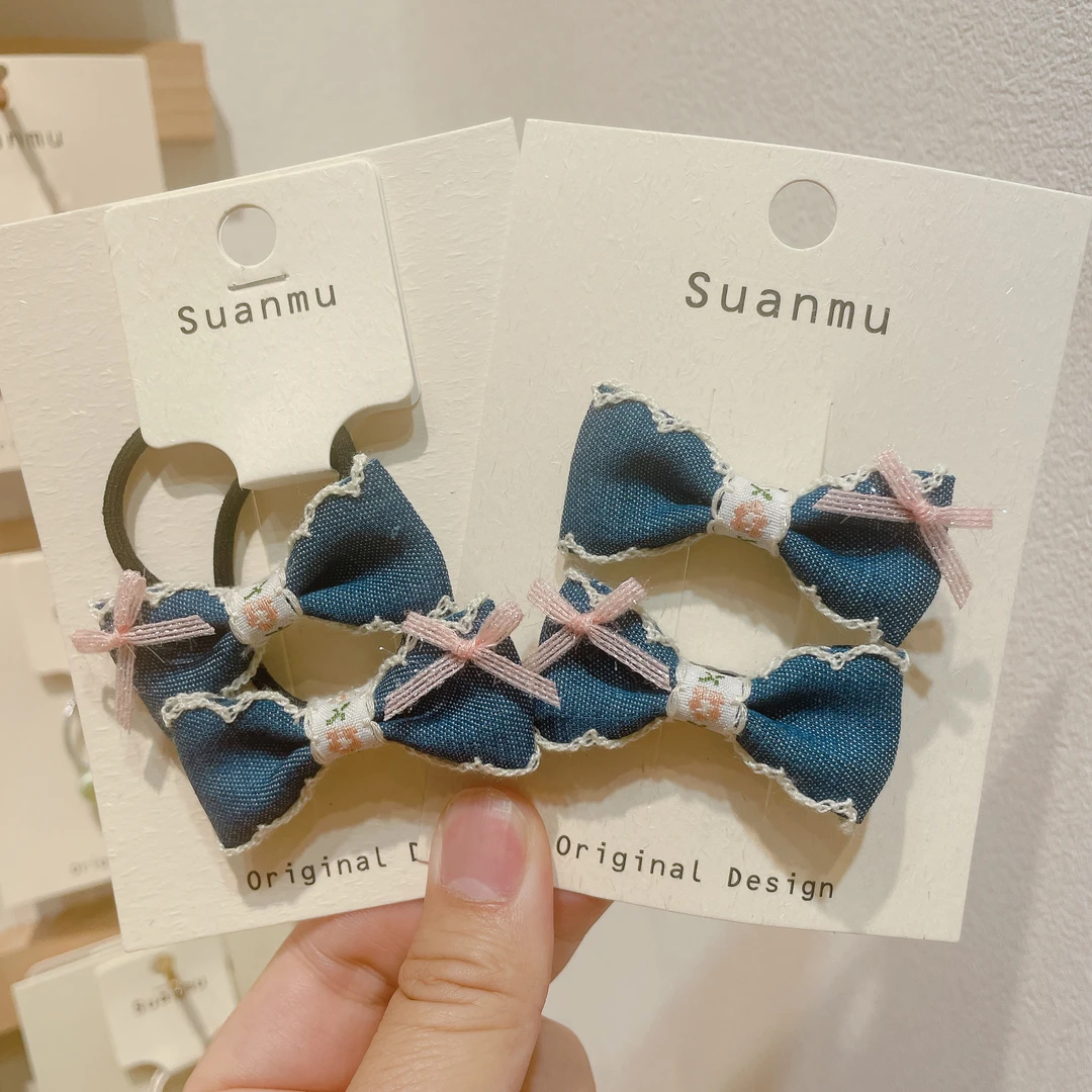 MM-4475【满9.9包邮】蓝色牛仔蝴蝶结发饰发夹