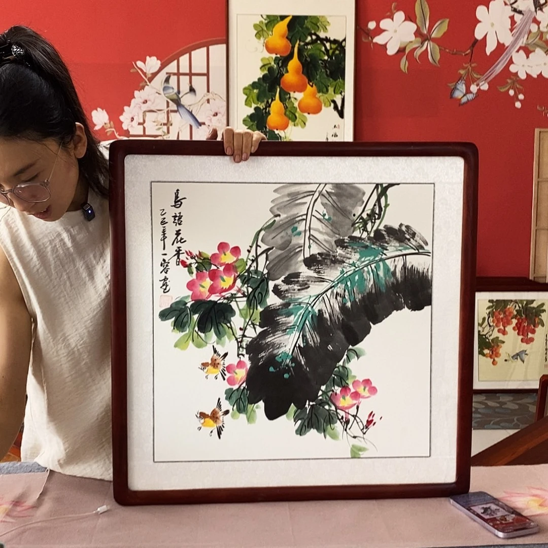 国画手写手绘国画作品62✖️62带框包邮