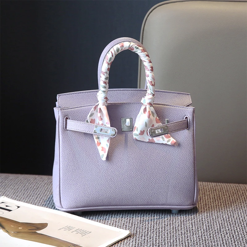 包包女士2025春夏新款荔枝纹凯莉包银扣单肩斜挎包手拎手提托特包