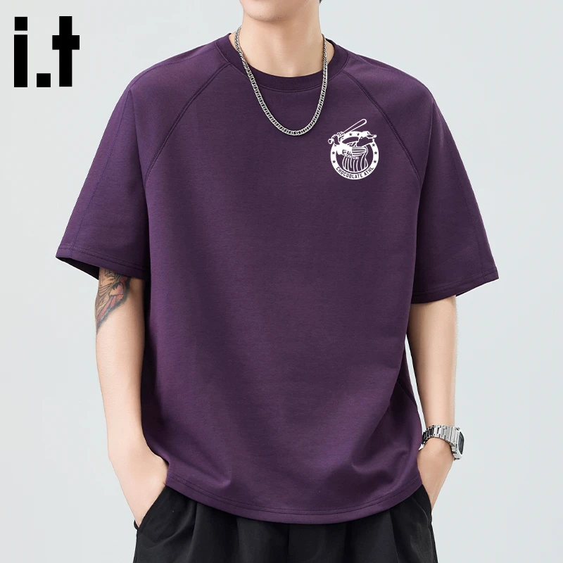 i.t:CHOCOOLATE紫色高级感t恤短袖2025夏季男士休闲宽松半袖上衣