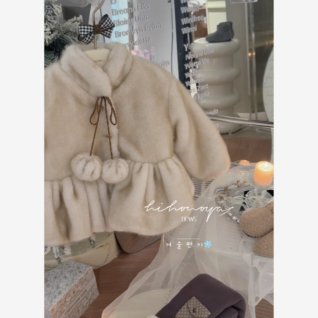 【神户少女】十六Hihoniya~2025冬季仿水貂毛可爱毛球夹棉加厚外套