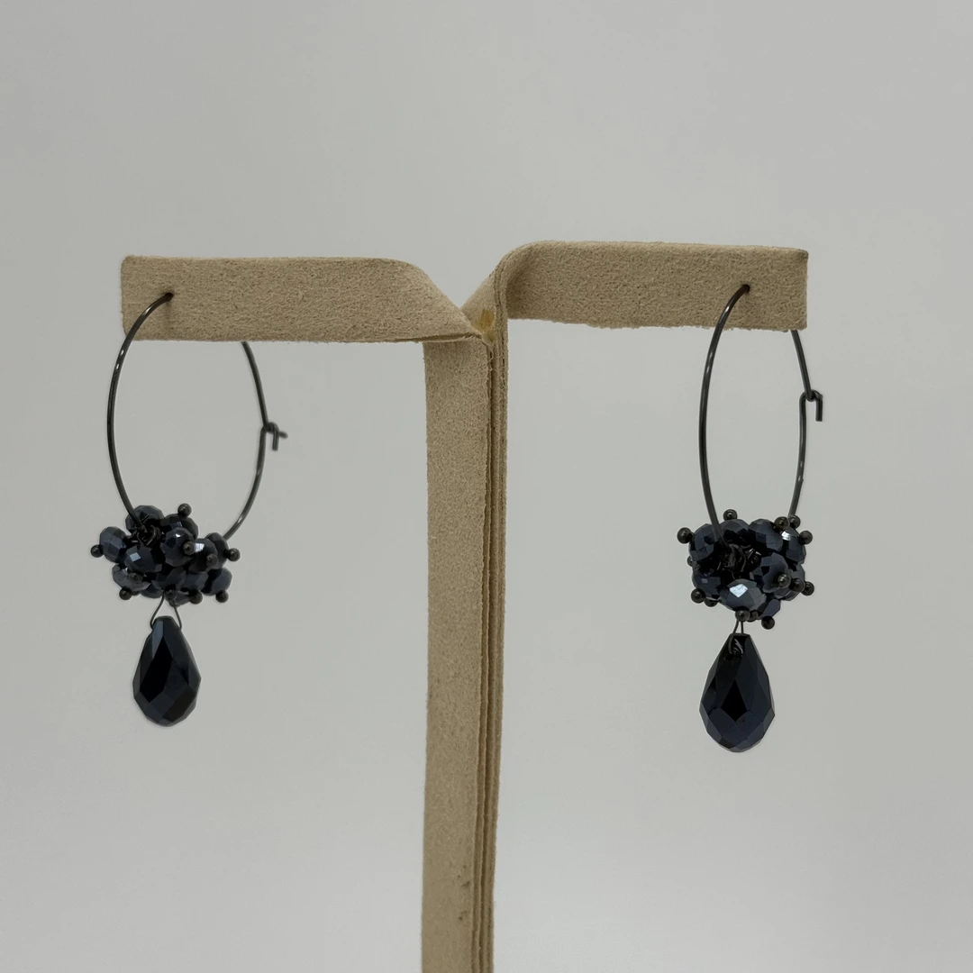 铜合金亚克力耳饰  GREBUTY 6063 简约百搭黑色闪闪耳环耳饰