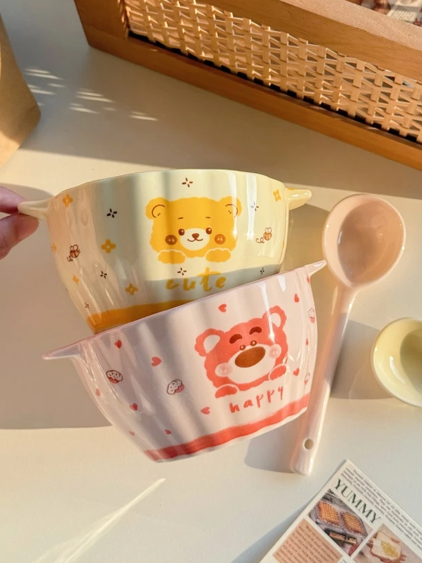 有点淘气小熊南瓜碗 情侣饭碗酸奶碗小面碗釉下彩少女心特别好看