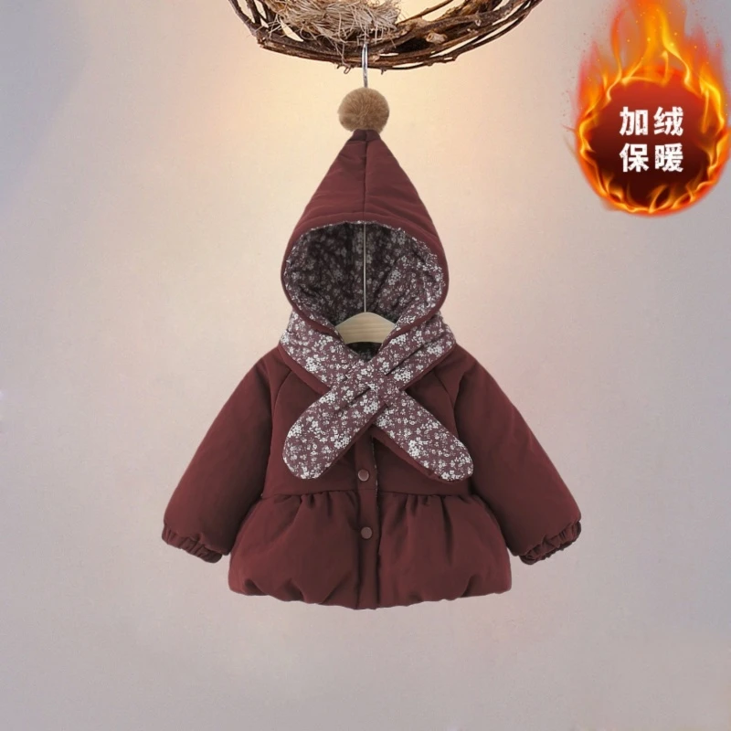 女童冬装加绒加厚棉衣外套0一4周岁婴儿秋冬季保暖小宝宝连帽棉袄