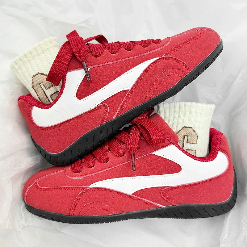 红色德训鞋男鞋2025新款夏季透气百搭ins潮流多巴胺低帮滑板鞋