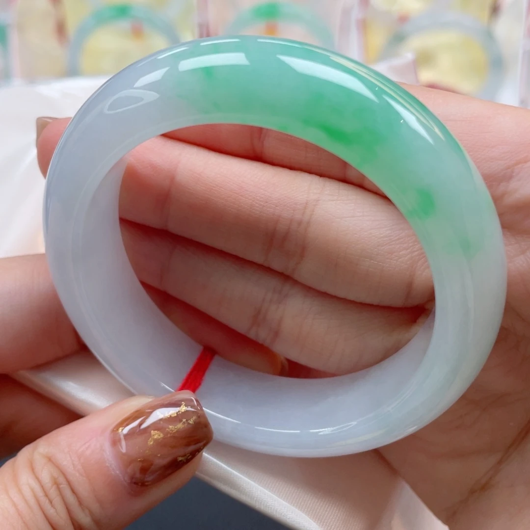 未镶嵌手镯翡翠52.2轮胎镯 白底青 富贵感满满11号