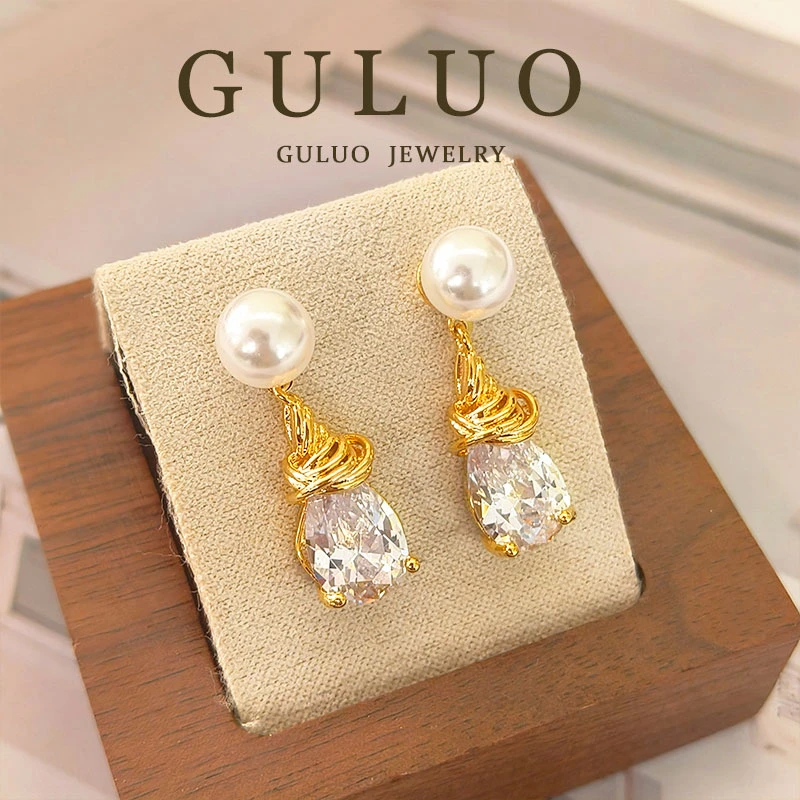 合金耳饰 GULUO 气质水滴耳钉百搭通勤高级感