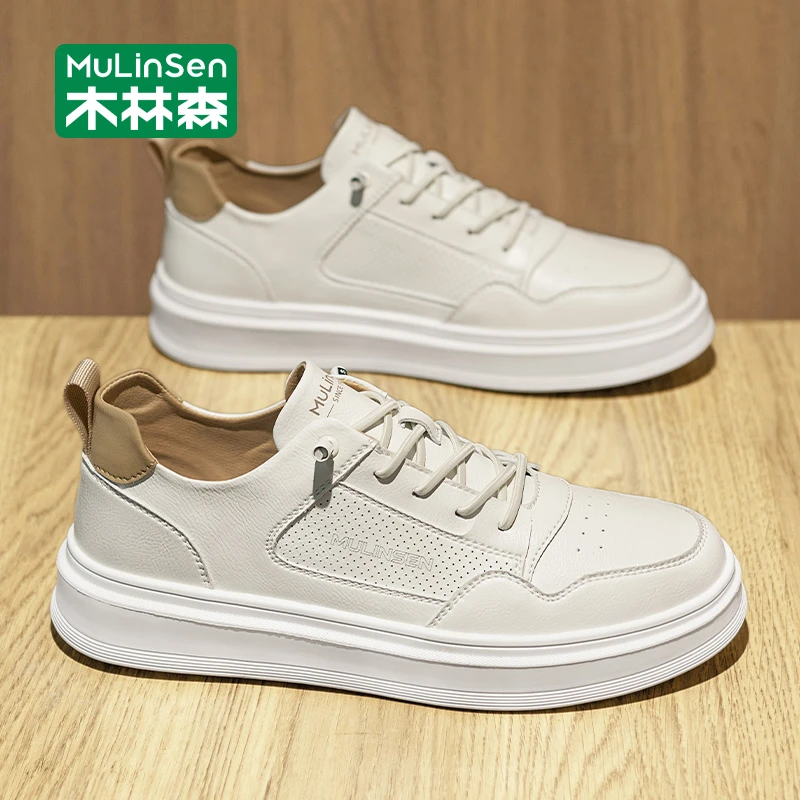木林森男士板鞋2025年新款秋季透气运动休闲轻便厚底耐磨小白鞋男