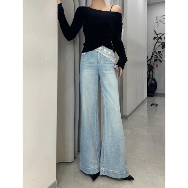 ［文静家］春款韩系叠穿显瘦蓝色直筒裤女