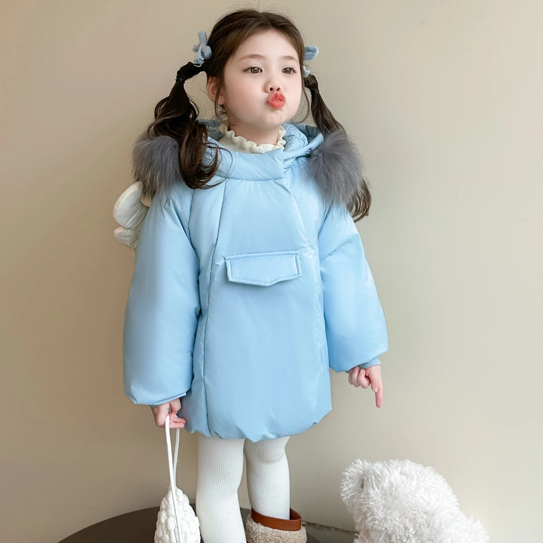 女童卡通外套儿童韩版洋气加厚中长款棉衣小女孩宝宝秋冬装2025新