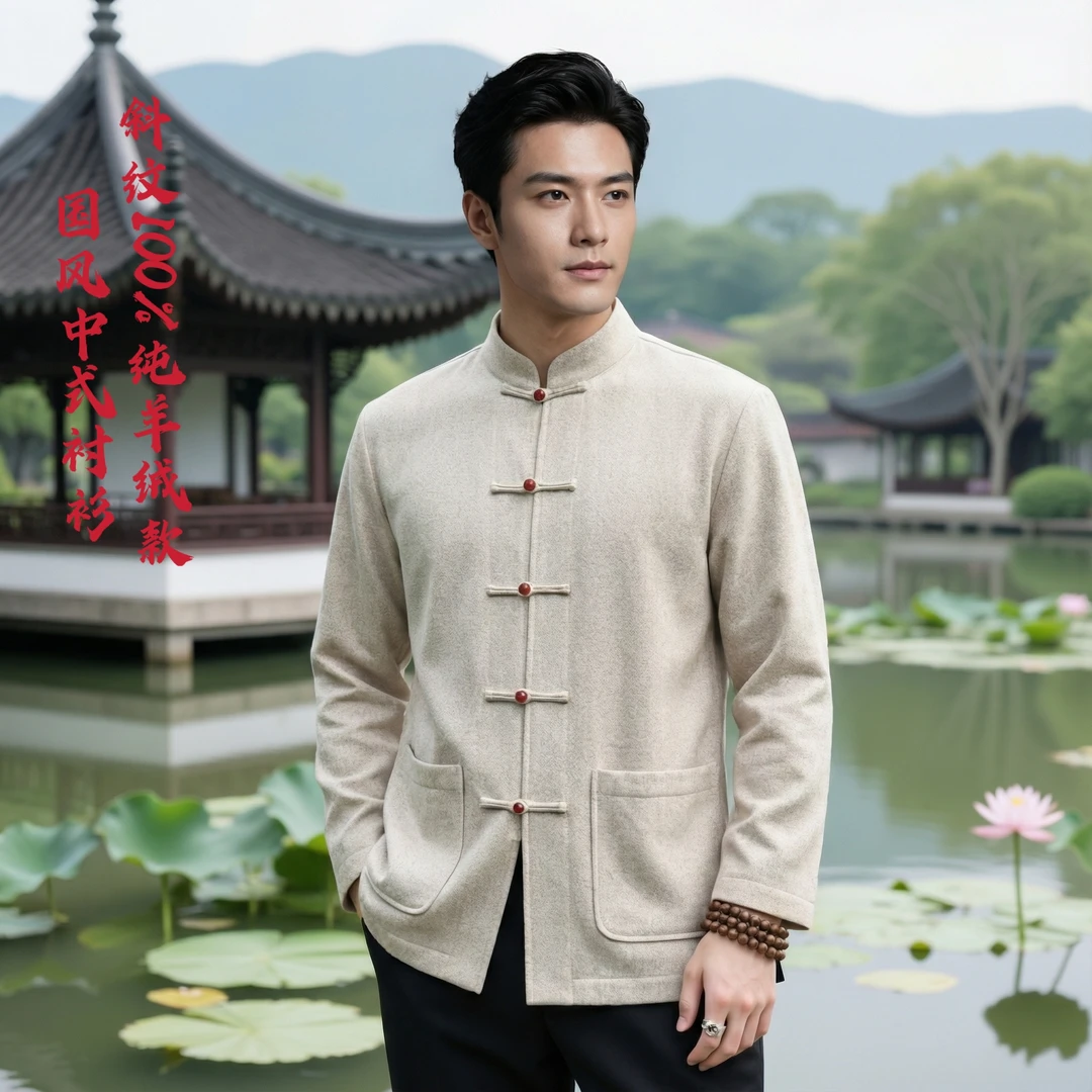 九吉多多中式华服羊绒男装中式盘扣中国风男士休闲外套823501