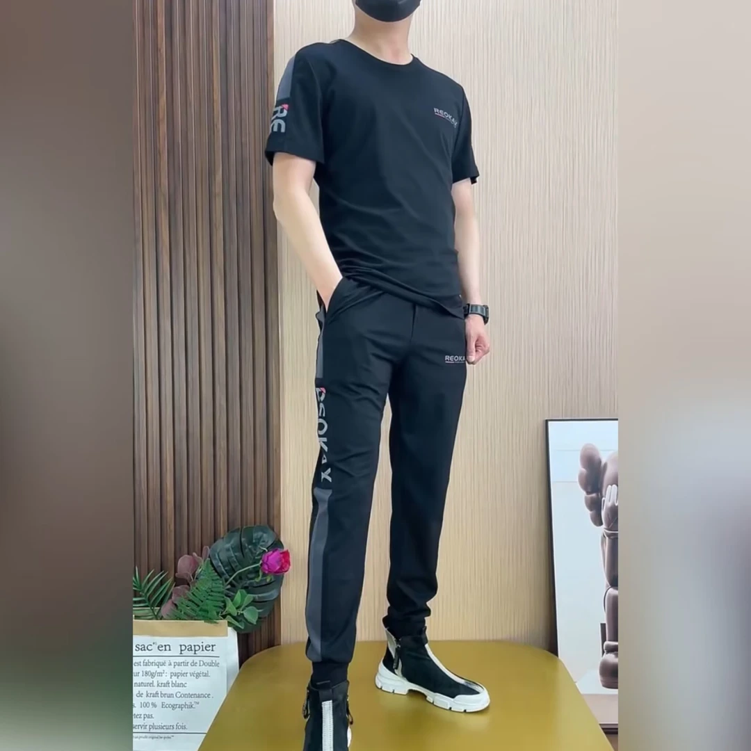 【现货】862男士夏季新款休闲套装运动宽松薄款半袖时尚舒适圆领帅