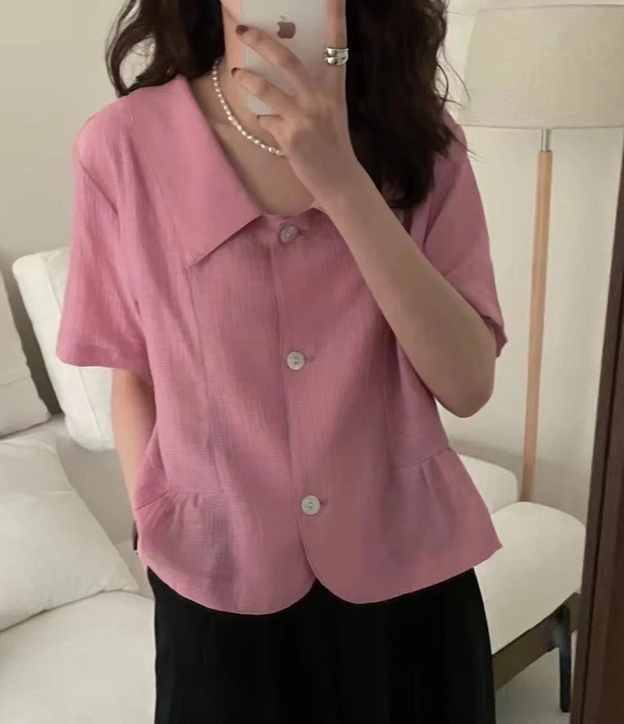 时尚甜美减龄显瘦夏季短袖衬衫短款小衫上衣