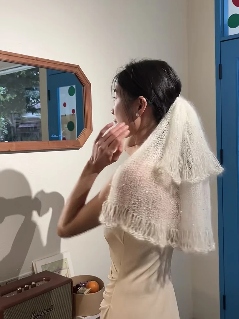 【咕噜】亮片马海毛线羊毛手工编织diy材料包驾车围巾个人用品披肩