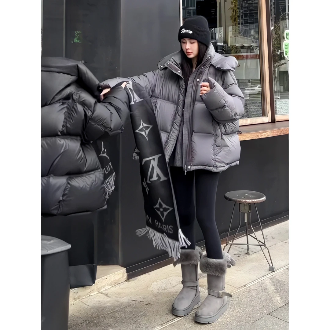 云朵泡芙高端连帽羽绒棉服2025冬季新款小个子面包服外套女短外套