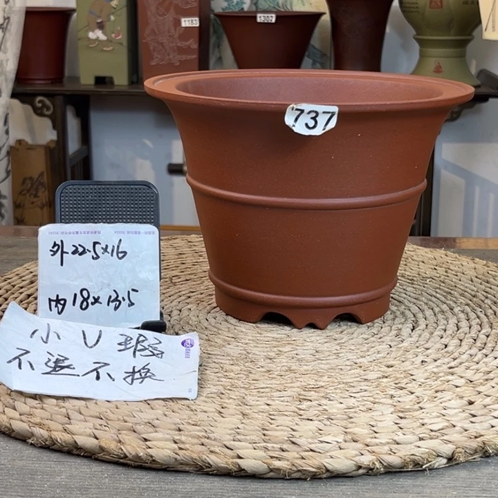 紫砂花盆 微微瑕清水泥腰线斗笠737