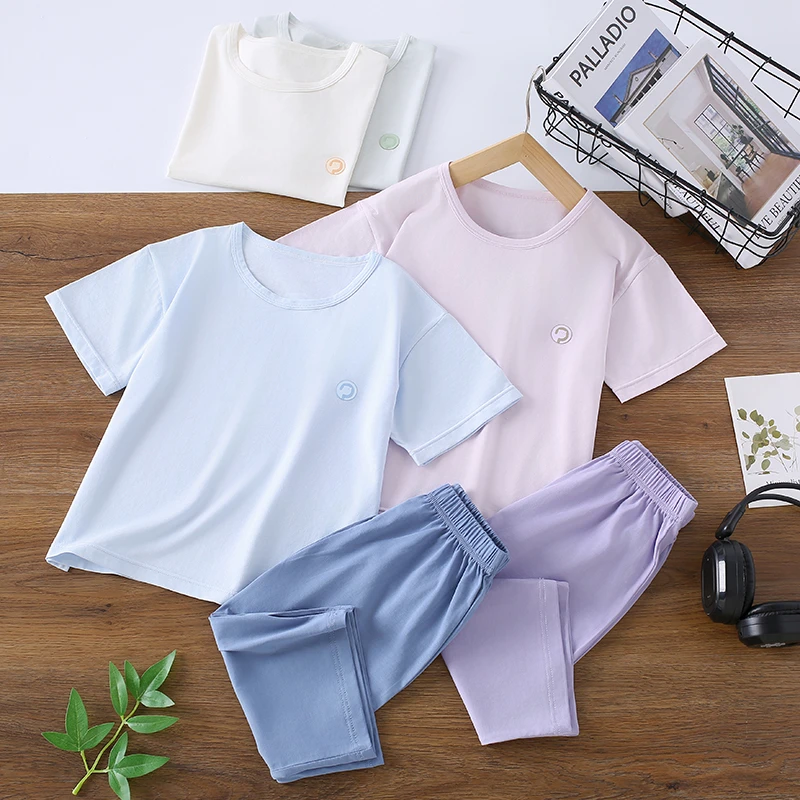 A类冰感棉莫夏季儿童家居套婴儿空调服睡衣家居服宝宝薄款短袖