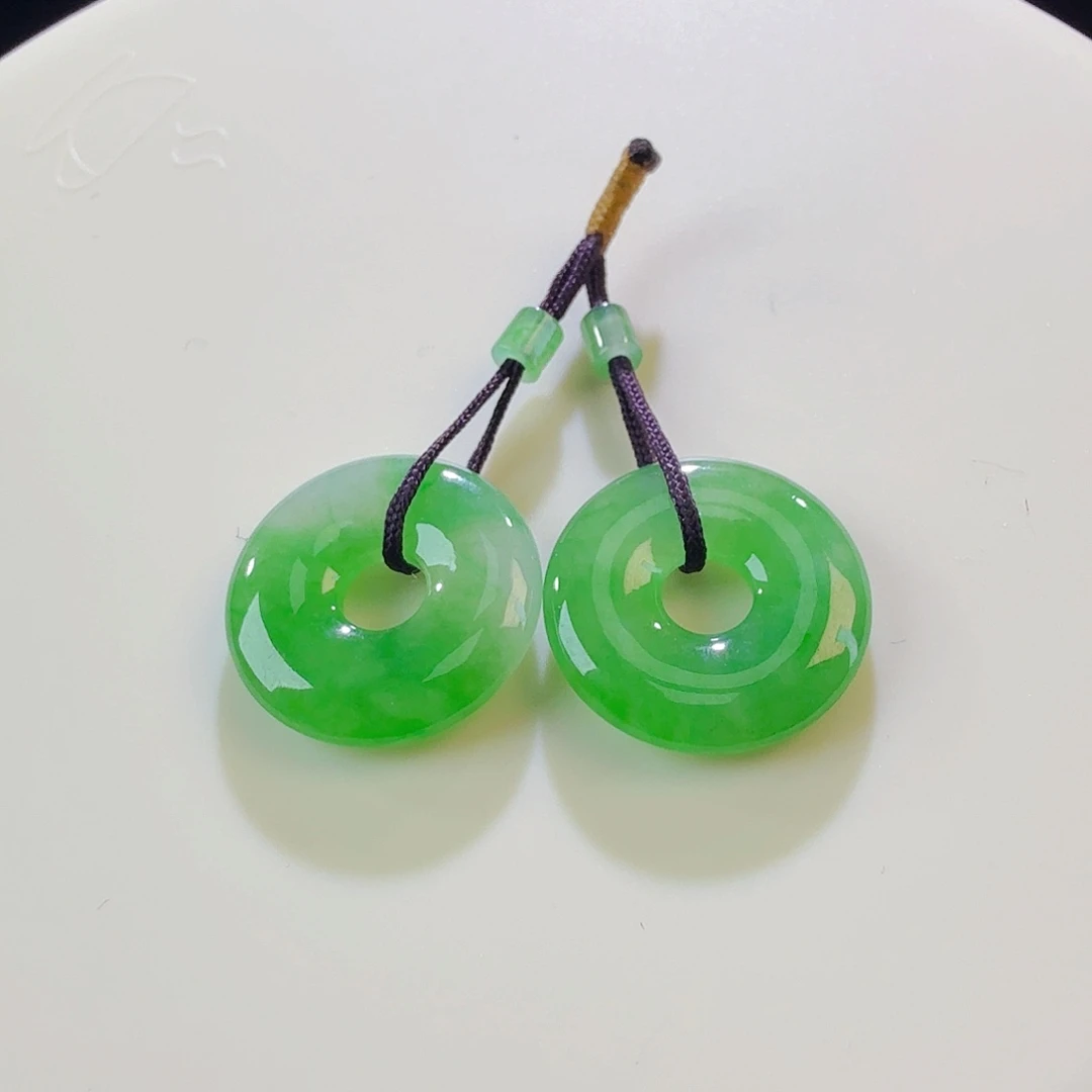 翡翠裸石甜甜圈一对