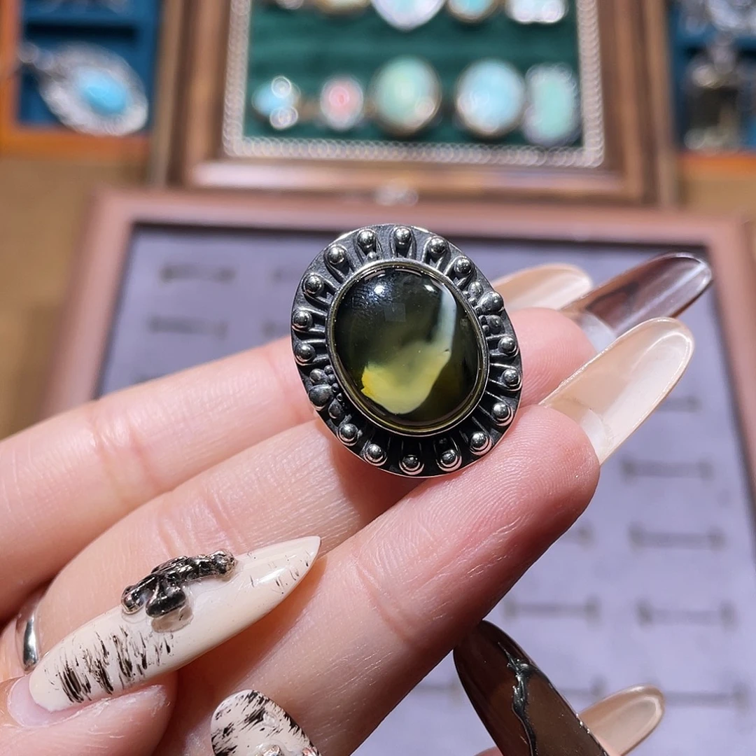 @***～琥珀银S925镶嵌戒指