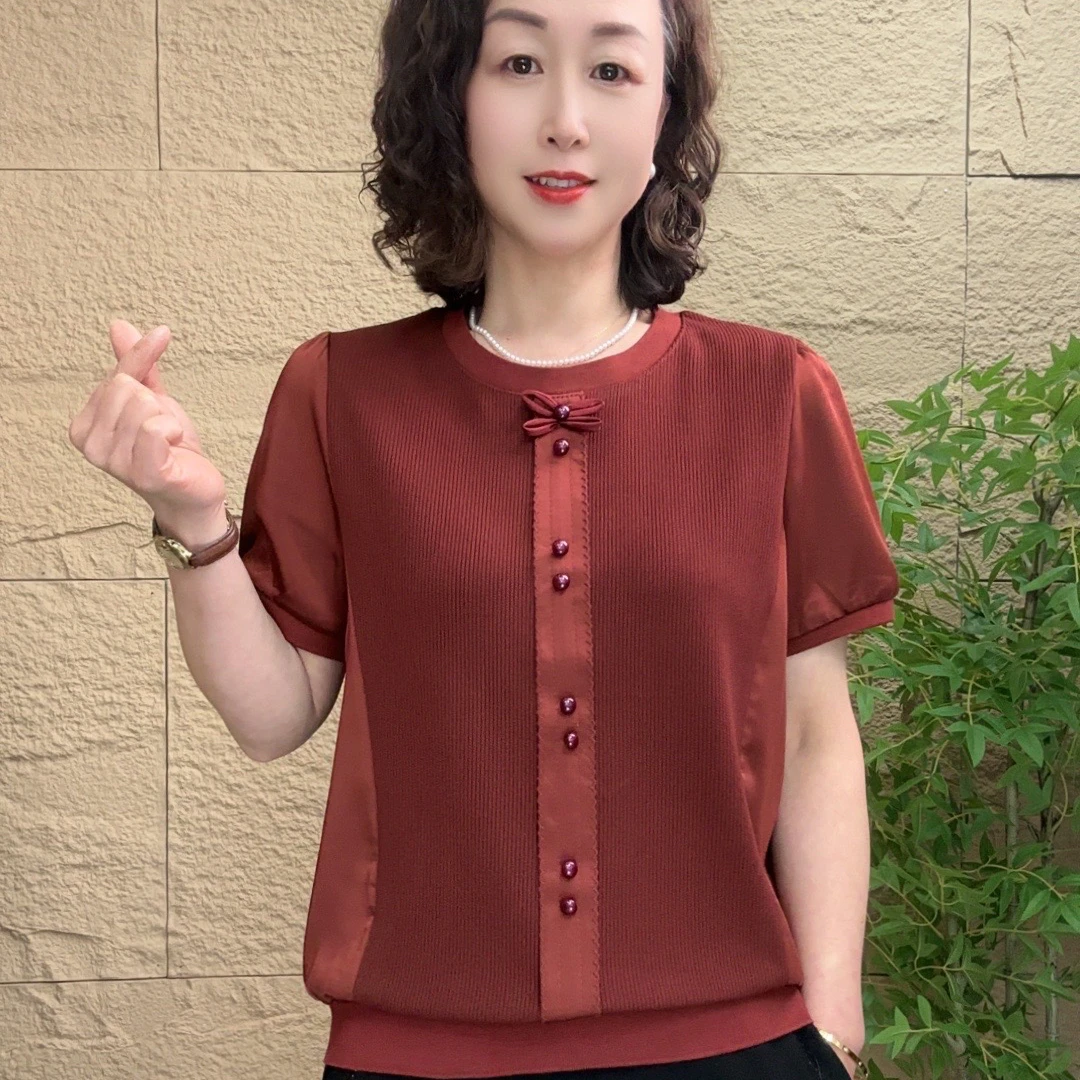 2025夏款短袖新款妈妈装时尚洋气显瘦漂亮妈妈气质减龄中老年小衫