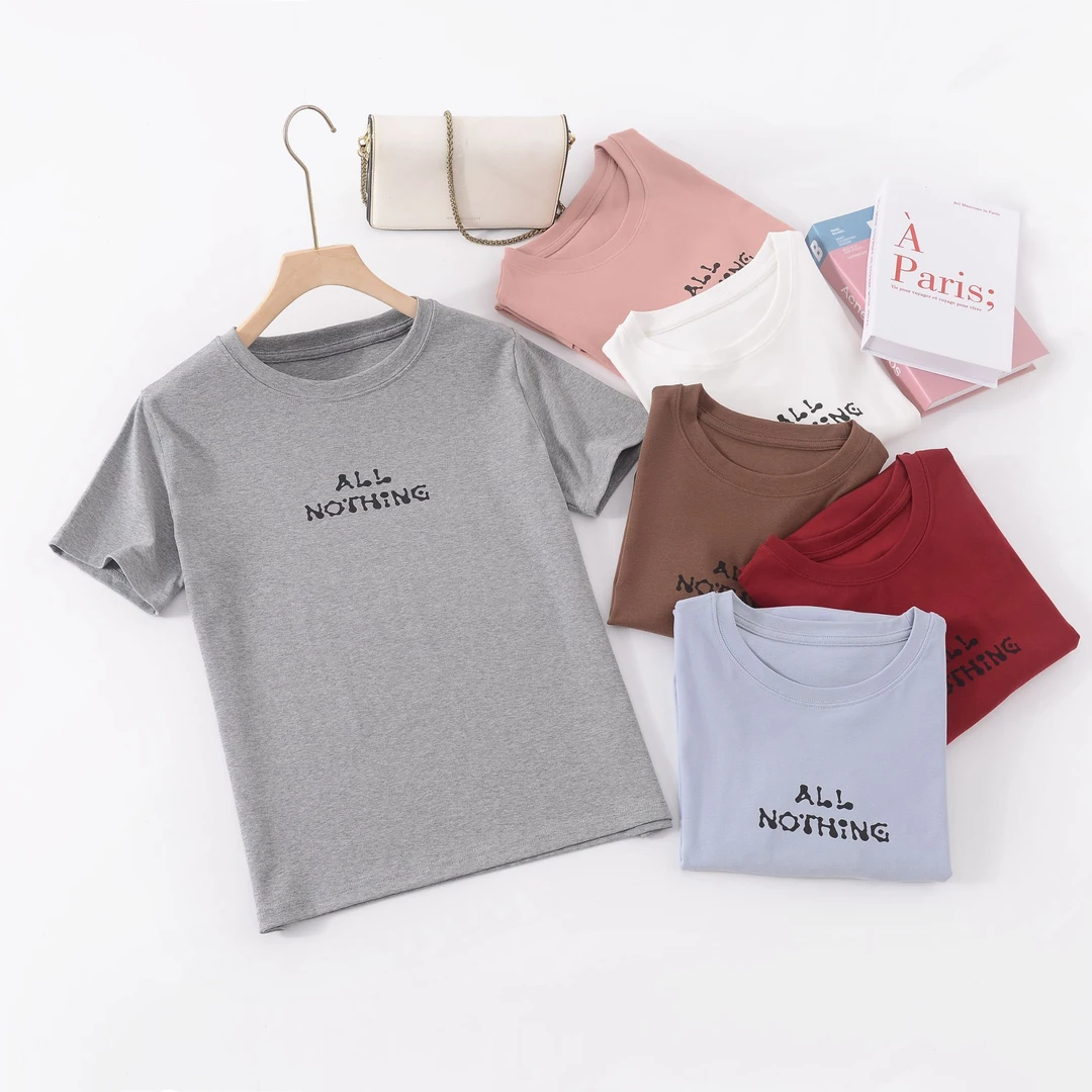 2025春夏新款正肩字母短袖T恤女上衣打底衫时尚修身显瘦百搭